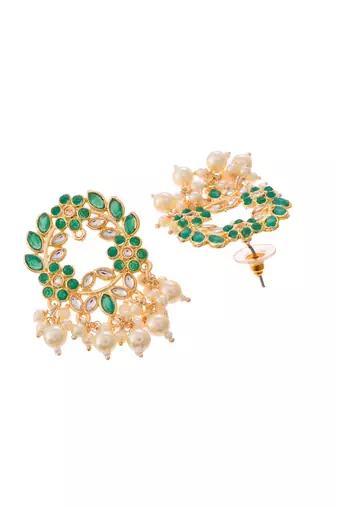 Green enamel stud earrings copper gold plated for women & girls