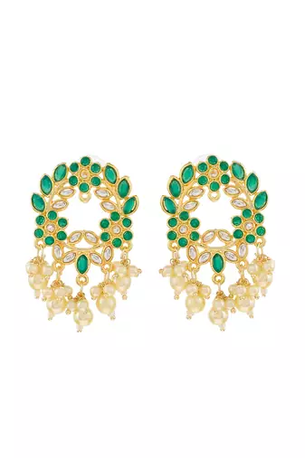 Green enamel stud earrings copper gold plated for women & girls
