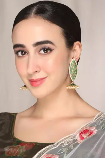 Meenakari leaf designed green jhumkis earrings copper gold plated for women & girls