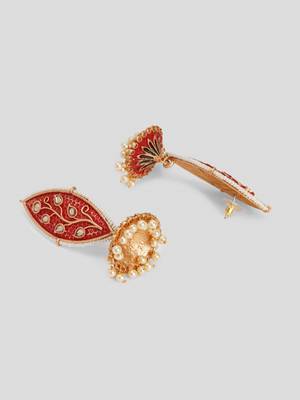 Meenakari leaf designed red jhumkis earrings copper gold plated for women & girls 4