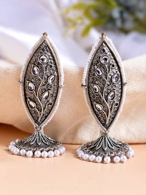 Meenakari silver jhumkis earrings copper black silver plated for women & girls 1