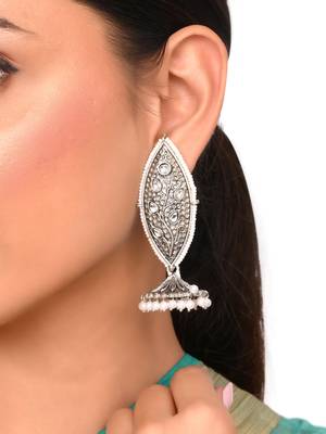 Meenakari silver jhumkis earrings copper black silver plated for women & girls 2
