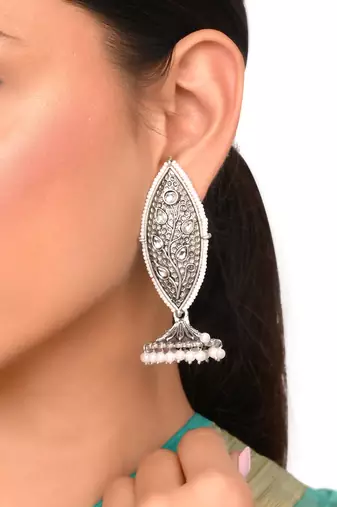 Meenakari silver jhumkis earrings copper black silver plated for women & girls