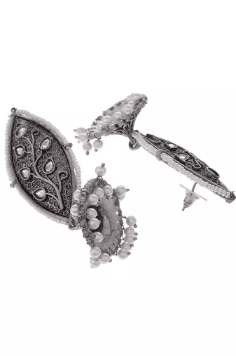 Meenakari silver jhumkis earrings copper black silver plated for women & girls