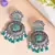 Floral designed green drops chandbali earrings copper silver plated for women & girls
