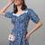 Blue floral printed a-line midi dress