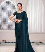 Blue Plain Georgette Patta Party Wear Saree With Matching Blouse