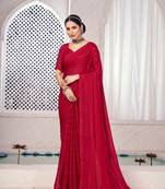 Dark Rani Pink Plain Georgette Patta Party Wear Saree With Matching Blouse