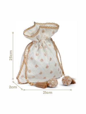 dangle off white & gold harlequin embroidered faux silk potli 4