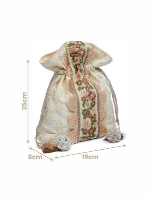 Anekaant dangle beige & multi ogee embroidered faux silk potli 4