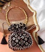 dangle black & copper harlequin embroidered velvet potli