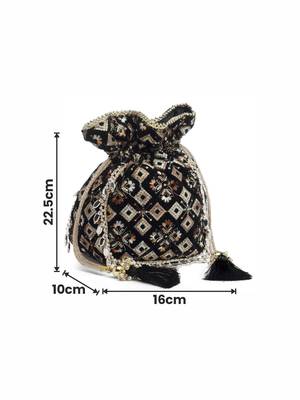 dangle black & copper harlequin embroidered velvet potli 4
