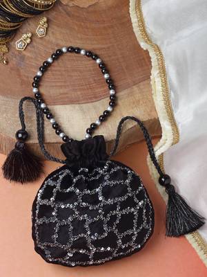 dangle black & puter grey abstract embellished velvet potli 1