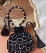 dangle black & puter grey abstract embellished velvet potli