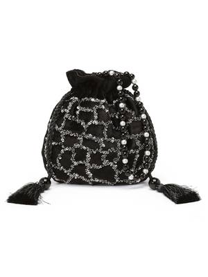 dangle black & puter grey abstract embellished velvet potli 3