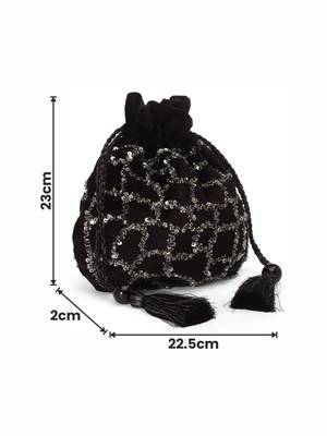 dangle black & puter grey abstract embellished velvet potli 4