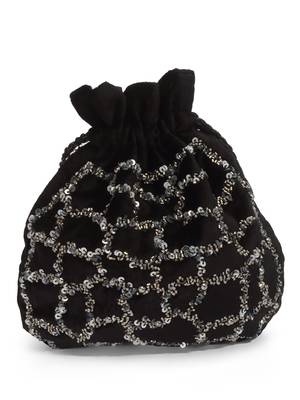 dangle black & puter grey abstract embellished velvet potli 5