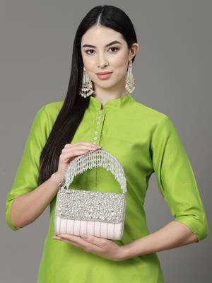  coffer pink & silver abstract embellished suede clutch 1