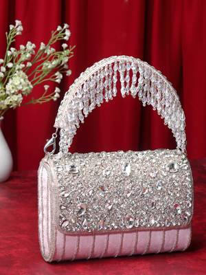  coffer pink & silver abstract embellished suede clutch 2