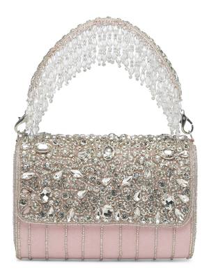  coffer pink & silver abstract embellished suede clutch 3