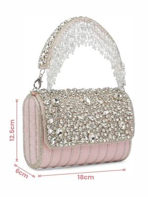  coffer pink & silver abstract embellished suede clutch 4