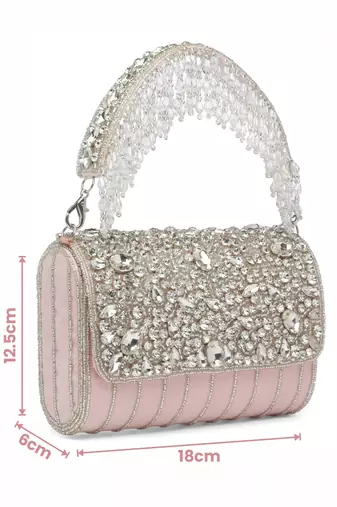 Anekaant coffer pink & silver abstract embellished suede clutch