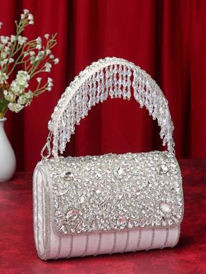 coffer white & silver abstract embellished suede clutch 2