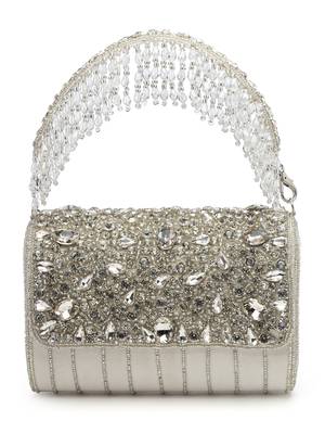 coffer white & silver abstract embellished suede clutch 3