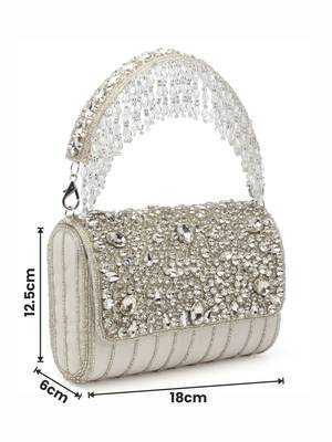 coffer white & silver abstract embellished suede clutch 4