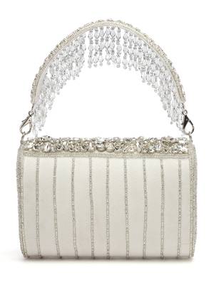 coffer white & silver abstract embellished suede clutch 5