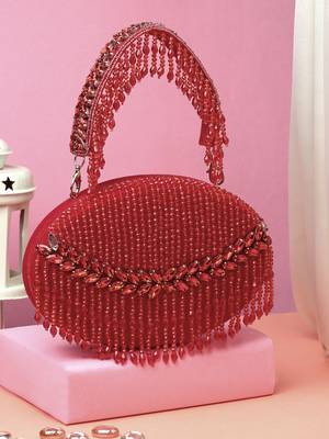 Anekaant dangle red embellished velvet clutch 2