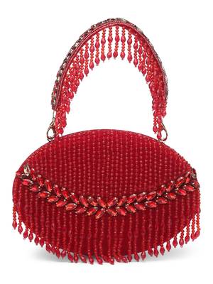 Anekaant dangle red embellished velvet clutch 3