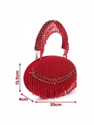 Anekaant dangle red embellished velvet clutch 4