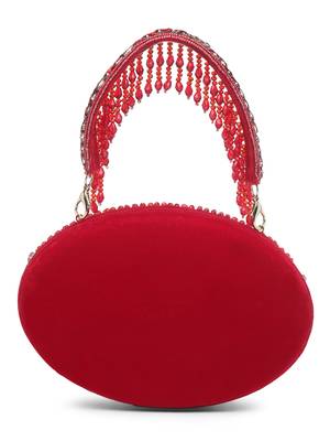 Anekaant dangle red embellished velvet clutch 5