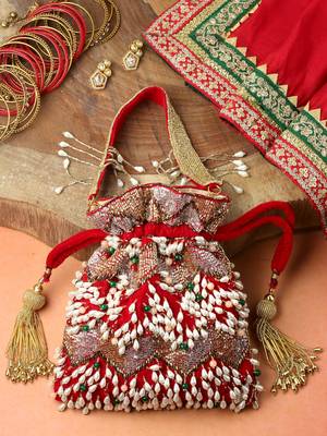 dangle cherry red & multi embellished velvet potli 2