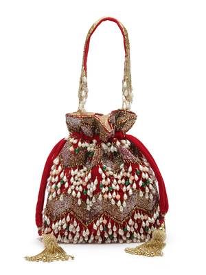dangle cherry red & multi embellished velvet potli 3