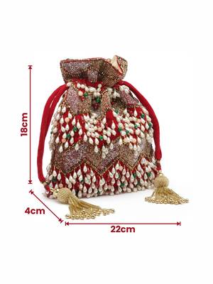 dangle cherry red & multi embellished velvet potli 4