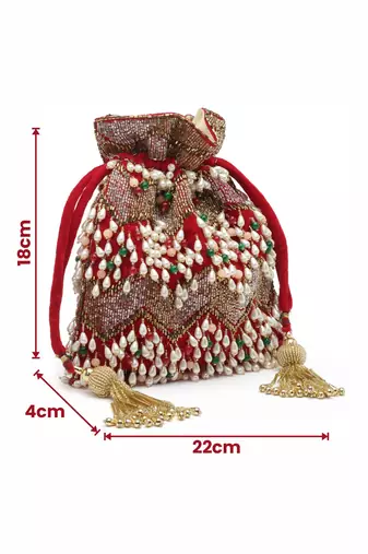 dangle cherry red & multi embellished velvet potli