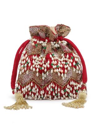 dangle cherry red & multi embellished velvet potli 5