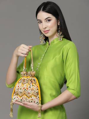 dangle honey & multi embellished velvet potli 1