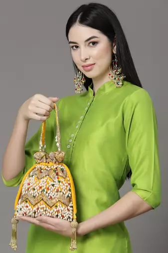 dangle honey & multi embellished velvet potli