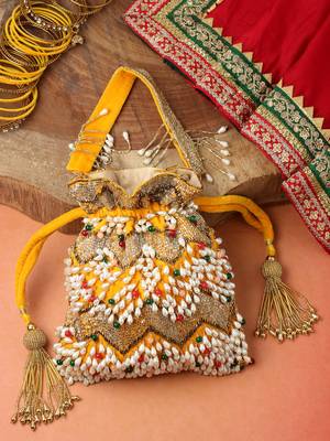 dangle honey & multi embellished velvet potli 2