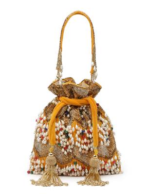 dangle honey & multi embellished velvet potli 3