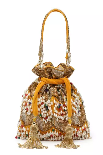 dangle honey & multi embellished velvet potli