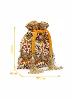 dangle honey & multi embellished velvet potli 4