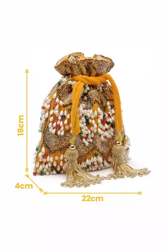 dangle honey & multi embellished velvet potli