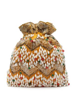 dangle honey & multi embellished velvet potli 5