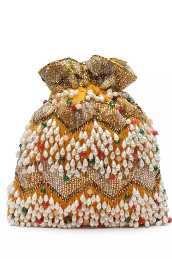 dangle honey & multi embellished velvet potli