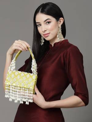 Anekaant coffer lemon green & white harlequin embellished velvet clutch 1