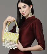 Anekaant coffer lemon green & white harlequin embellished velvet clutch